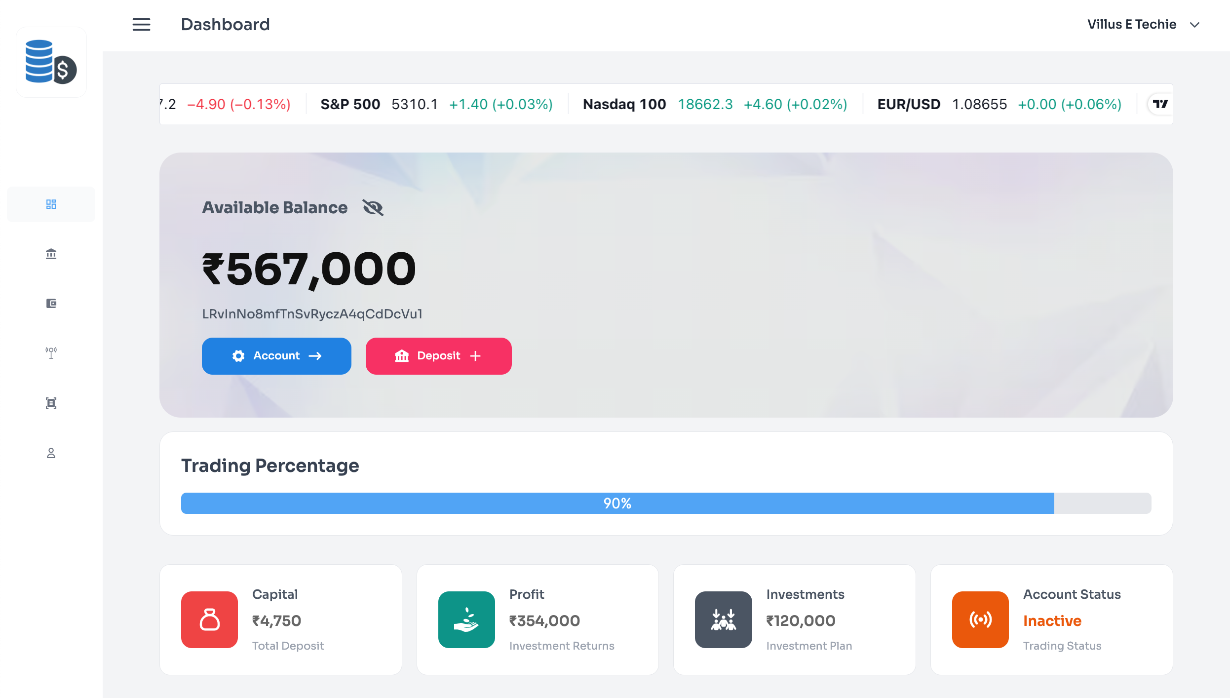 Screenshot of Trinix Investments Dashboard